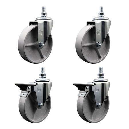 Service Caster 5 Inch Semi Steel 10 MM Threaded Stem Caster Set 2 Brakes SCC SCC-TS20S514-SSS-M1015-2-PLB-2